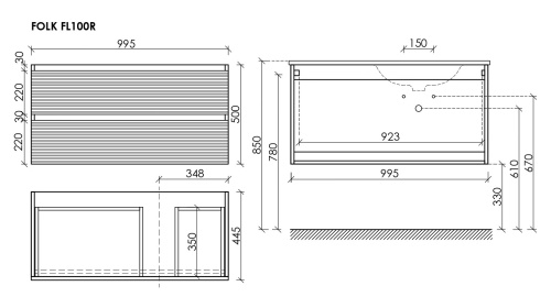 Тумба под раковину Sancos FOLK FL100RES 100х40 подвесная цвет серый